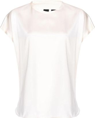 Pinko Satin Stretch Top Farida Stijl - Dames - Blouses - Wit - L - Satijn - Overhemden