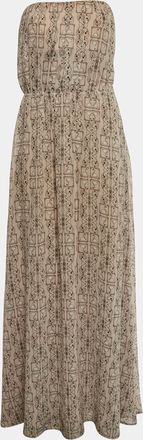 Elisabetta Franchi Beige Abstract Print Chiffon Strapless Maxi Dress