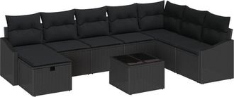 vidaXL Conjunto De Sof&aacute; De Jard&iacute;n 9 Pcs Negro 55 X 62 X 69 Cm Vidaxl