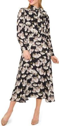 Ted Baker Floral Tie Neck Long Sleeve Dress in Rich Black at Nordstrom Rack, Size 14