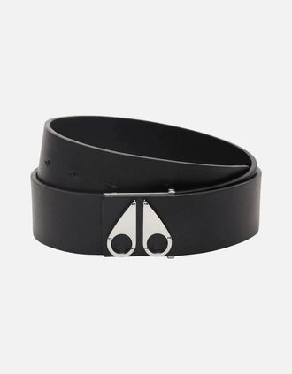 Moose Knuckles Mens Icon Logo Silver Belt - Black