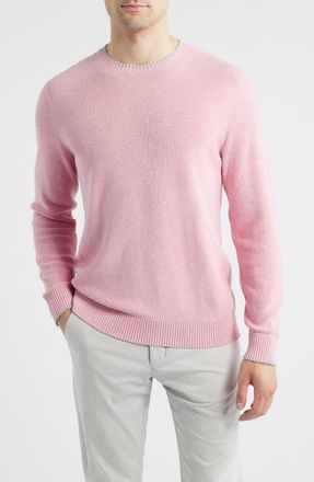 Johnnie-O Hatched Cotton & Silk Blend Crewneck Sweater in Flamingo at Nordstrom, Size X-Large