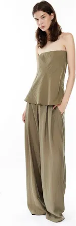 Mother of All Sana Strapless Linen Top in Olive-Green at Nordstrom, Size X-Small