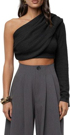 JLUXLABEL Capsule One-Shoulder Crop Sweater in Black at Nordstrom, Size X-Large