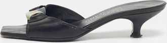 Ferragamo Black Leather Slide Sandals