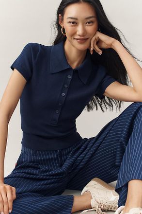 Reformation Bentley Cotton-Blend Short-Sleeve Polo Sweater