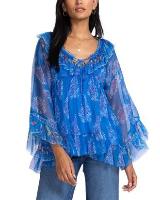 Johnny Was Gal Ruffle Tie Silk Blouse