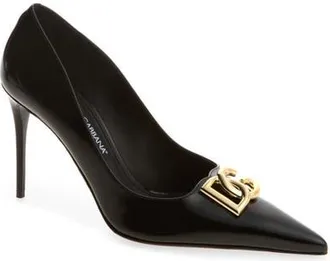 Dolce & Gabbana DG Logo Pointed Toe Pump in Black at Nordstrom, Size 37.5