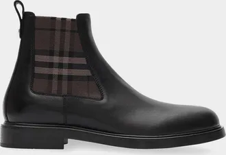 Burberry Men & apos;s Pembroke Leather & Check Chelsea Boots