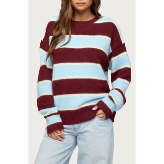 Edikted Conrad Stripe Sweater in Burgundy-And-Blue at Nordstrom, Size X-Small