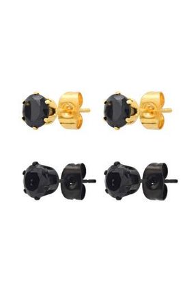 Steeltime Unisex Set of 2 Assorted Stud Earrings in Black/Gold at Nordstrom Rack