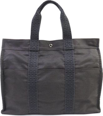 Herm&egrave;s Her Line Gray Canvas Tote Bag (Pre-Owned)