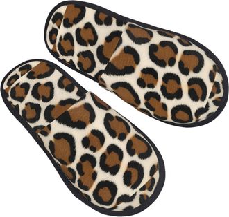 Generic Slipper Leopard Warm Fuzzy Slippers Lightweight House Shoes For Hotel Travel Bedroom L