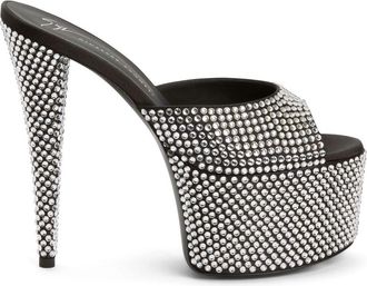 Giuseppe Zanotti 150mm GZ Aida crystal -embellished platform sandals - women - Leather/Fabric/Satin - 38.5 - Black