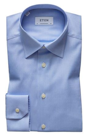 Eton Contemporary Fit Solid Dress Shirt in Blue at Nordstrom, Size 17