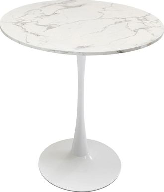 Kare Design Mesa de comedor mdf blanca tapa efecto m&aacute;rmol &oslash;80 cm