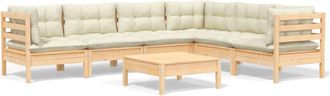 vidaXL Muebles De Jard&iacute;n 7 Pzas Y Cojines Madera Maciza De Pino Crema Vidaxl