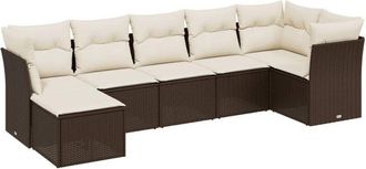 vidaXL Juego De Sof&aacute;s De Jard&iacute;n 7 Piezas Con Cojines Rat&aacute;n Pe Marr&oacute;n Vidaxl