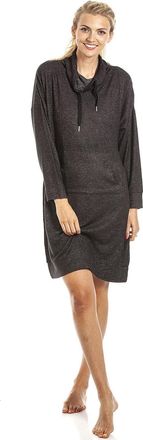 Camille Womens Super Soft Lounger - Knitted Hacci Knee Length Nightie - Cowl Neck Long Sleeved & Front Pocket X-Large Charcoal