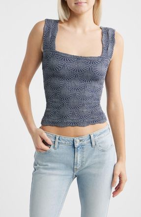 Free People Love Letter Floral Knit Camisole in Peacoat at Nordstrom, Size X-Small