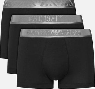 Emporio Armani Mens Emporio Armani Stretch Cotton Logo 3 Pack Trunks Black/Silver - Size: 37/36/32