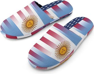 Generic Argentina U.S. Flag Mens Flannel Slipper Soft Non Slip House Shoes Comfy Winter Warm Indoor Outdoor Slippers