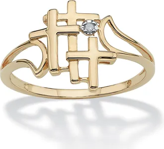 Palm Beach Jewelry Diamond Accent Triple Cross Ring in Solid 18k Gold-Plated