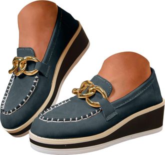 Generic Platform Loafers for Women Slip On Casual Shoes Suede Chunky Loafer Non-Slip Comfortable Wedge Walking Shoes Womens Round Toe Low Top Business Work Me