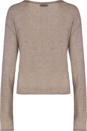 Pinko Womens Salomone Long-Sleeve Sequin Top Beige Wool Tops