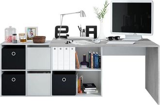 OEM Mesa Escritorio Con Buc En Color Blanco Artik Y Cemento Oficina Estudio 74x203x66 Cm