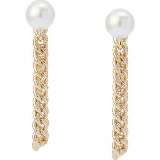 AllSaints Faux Pearl Chain Drop Earrings in Gold/Pearl at Nordstrom
