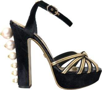 Dolce & Gabbana Black Gold Embellished Heels Sandals Womens Shoes (Pre-Owned)