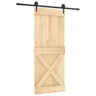 Berkfield Home Sliding Door with Hardware Set 85x210 cm Solid Wood Pine in Brown
