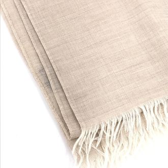 Herm&egrave;s Light Beige Linen Scarf With Womens Fringes (Pre-Owned)
