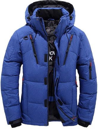 Generic Mens Big and Tall Winter Down Jacket Waterproof Bubble Coat Puffer Ski Parka With Hood(Blue,X-Large)