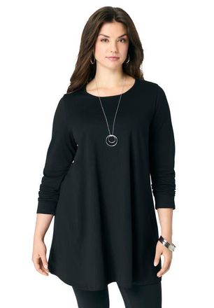Roaman's Ultimate Long Sleeve Crewneck Swing Tunic in Black at Nordstrom, Size 12