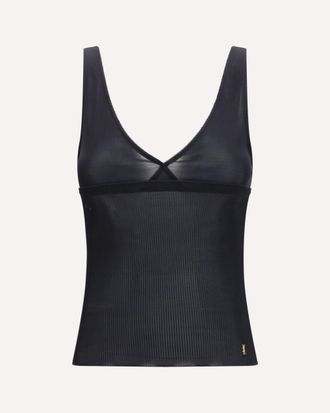Saint Laurent Canotta in jersey di seta a coste con pizzo Woman M