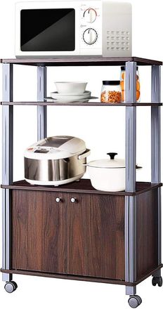 Costway Costway Carrito De Cocina Soporte Para Microondas Y Horno Con Ruedas Estante Organizador Almacenamiento Marr&oacute;n Oscuro