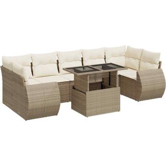 vidaXL Set De Sof&aacute;s De Jard&iacute;n Y Cojines 8 Piezas Rat&aacute;n Sint&eacute;tico Beige