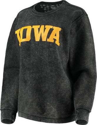 Pressbox Womens Pressbox Black Iowa Hawkeyes Comfy Cord Vintage Wash Basic Arch Pullover Sweatshirt at Nordstrom, Size Medium