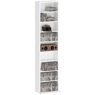 OEM Estanter&iacute;a Para Cds Y Dvds Con Estantes Ajustables Dise&ntilde;o Estrecho Y Sistema Antivuelco Para 260 Cds 33x24x140 Cm Blanco