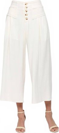 Fate Linen Blend Button Fly Culottes Pants In White