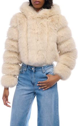 Azalea Wang Jolene Crop Faux Fur Hooded Jacket in Beige at Nordstrom, Size X-Large