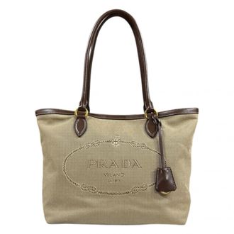Prada Beige Canvas Leather Tote Bag (Pre-Owned)