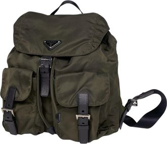 Prada Black Khaki Nylon Leather Backpack (Pre-Owned)