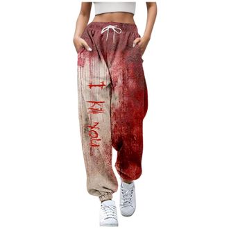 Generic Halloween Blood Costume Womens Problem Solved Joggers Bloody Anxiety Blood Splash Sweatpants Cosplay Clothing Sports Trousers Scary Costumes Halloween
