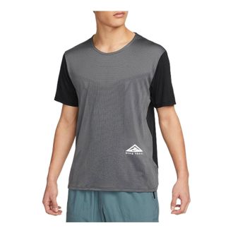 Nike Mens Nike Colorblock Running Sports Training Breathable Round Neck Short Sleeve Black Gray T-Shirt DM4647-010