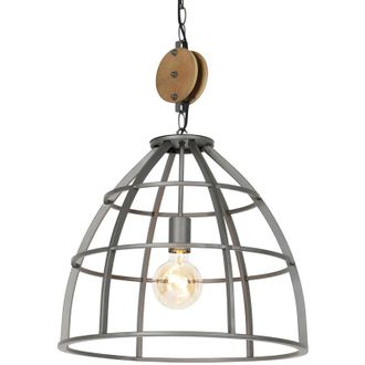 QAZQA Industrial L&aacute;mpara Colgante Inteligente Gris Oscuro Con Madera 47 Cm Con Wifi G95 - Arthur /acero Redonda Adecuado Para Led Max. 1 X 4.9 Watt - Qazqa