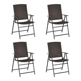 OUTSUNNY 4pcs Rattan Chair Foldable Garden Furniture w/ Armrest - Brown | TJ Hughes