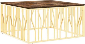 vidaXL Mesa De Centro Acero Inoxidable Madera Maciza Reciclada Dorado Vidaxl